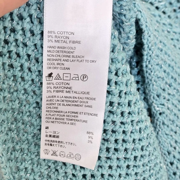 TOMMY BAHAMA BLUE V-NECK OPEN WEAVE SWEATER SIZE MEDIUM - Picture 7 of 7